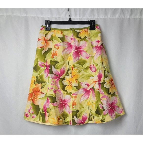 Talbots Women's Yellow Floral Yellow Pink Green Below the Knee Lined Size 6 - Picture 2 of 5